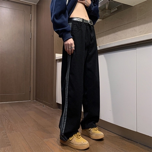 美式高街三杆牛仔裤男街头潮牌宽松直筒阔腿长裤1001-1-G1365-P45图片