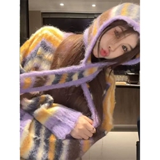 网图有货条纹慵懒风软糯撞色圆领针织毛衣男女A1133-P52帽子P22，男装针织衫/毛衣，星座1505