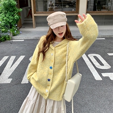 慵懒风灰色连帽毛衣开衫外套女秋季2025新款高级感宽松针织上衣潮，女装针织衫/毛衣，2C010