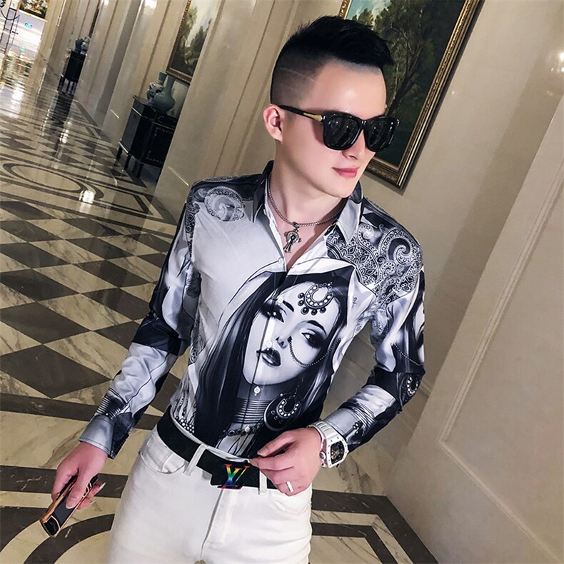2021春秋衬衫社会男长袖上衣印花男装韩版修身四季潮流衬衣Q624-P55,男装衬衫,星座419（原A233）