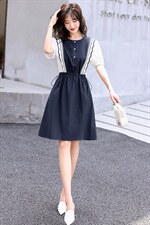 专柜价459【诗】100棉撞色拼接设计感连衣裙专柜清仓25春长袖裙子，女装连衣裙，尚洛菲