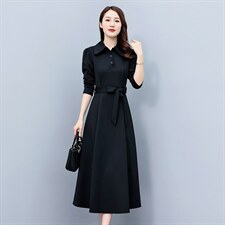 高级感长袖衬衫连衣裙女2023春秋新款高端气质修身显瘦过膝长裙子，女装大码女装，琦鑫阁（原依鑫阁）