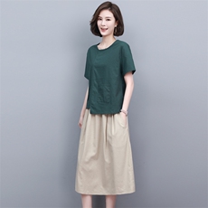 亚麻女高端棉麻套装2025新款女士半身裙年轻款高端中年妈妈两件套，女装套装/套裙，璐依舞