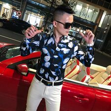 2021春秋衬衫社会男长袖上衣印花男装韩版修身四季潮流衬衣Q863-P55，男装衬衫，星座419（原A233）