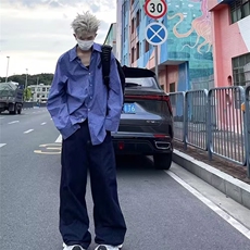 美式复古高级感格子长袖衬衫男女休闲宽松情侣高街防晒衬衣外套，男装防晒衣，星座601-1