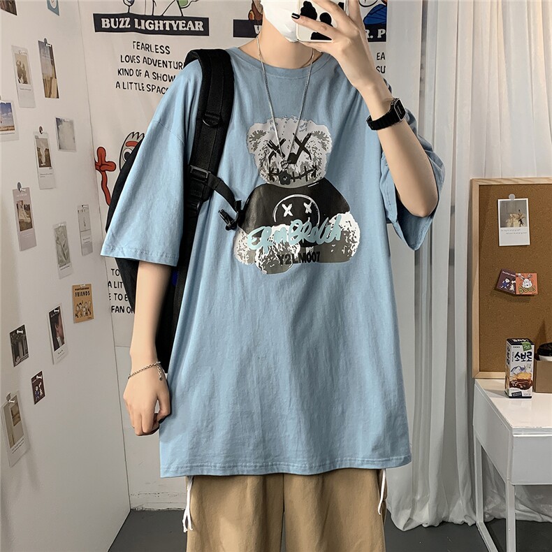 2021港风圆领青春休闲大码运动日系原宿潮流男士短袖宽松718F25，男装T恤，星座227-7