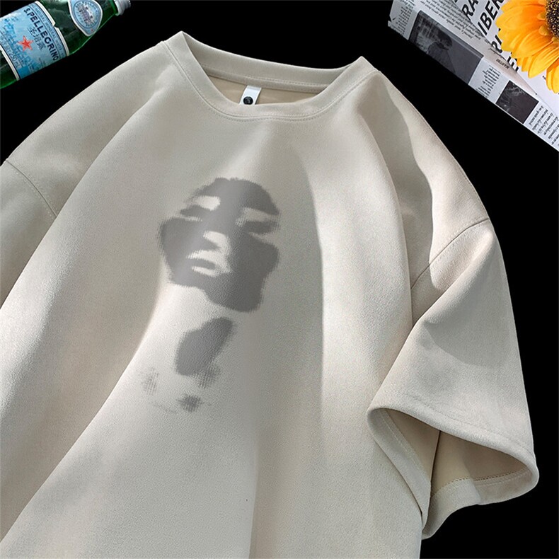 可设48小时发货支持抖音得物来样二开240克重磅美式麂皮绒短袖t恤，男装T恤，电商A486-1