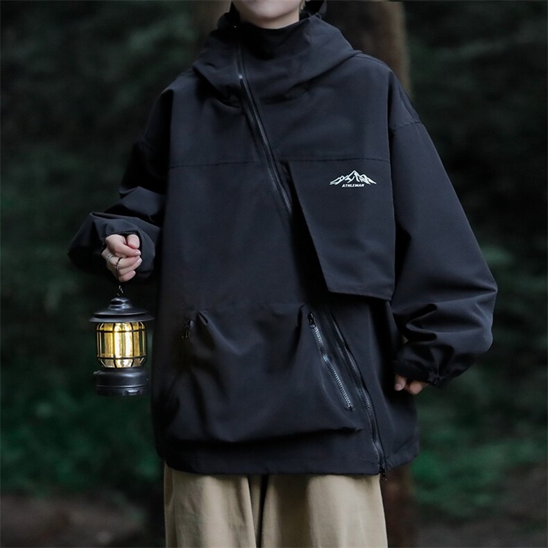 户外防风冲锋衣外套男宽松机能斜拉链登山服运动夹JK920-P65,男装夹克,星座1001-1