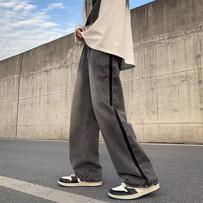 复古牛仔裤男女秋冬美式高街潮牌宽松阔腿直筒拖地长裤NK745-P43,男装牛仔裤,星座1008-1