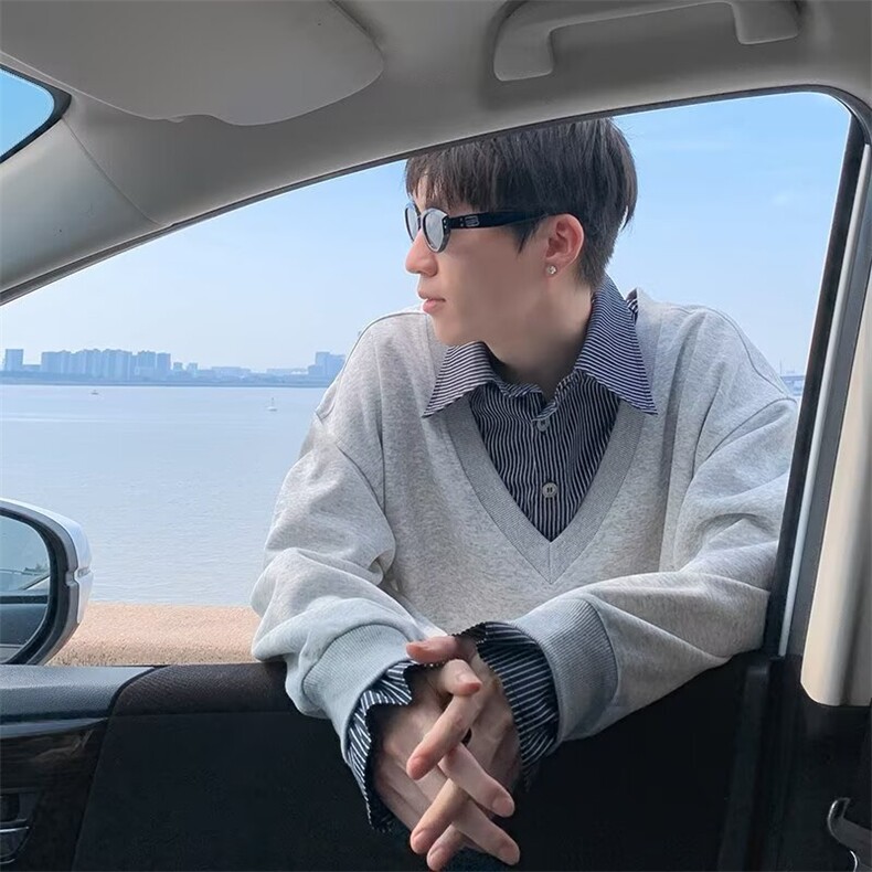 春秋季假两件衬衫领卫衣男韩系上衣潮男宽松百搭套头CE0333-p58,男装衬衫,星座1008