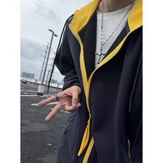 秋季撞色拉链开衫卫衣男女宽松情侣休闲外套连帽款W4685-特价P40，男装卫衣，电商A007