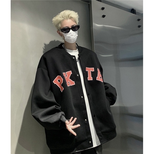 主推 美式简约学院风棒球服情侣宽松夹克外套男女上衣 G1095 P78图片