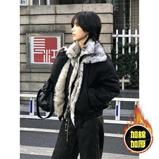 现货高品质美式高街重磅狼王座山雕毛毛领假两件棉衣加厚棉服外套，男装棉衣，电商A486