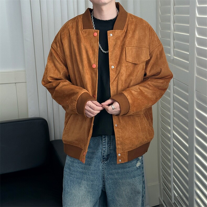 现货鹿皮绒夹克外套宽松休闲绣花棒球服男A351-AJ2595-P105,男装夹克,电商A351