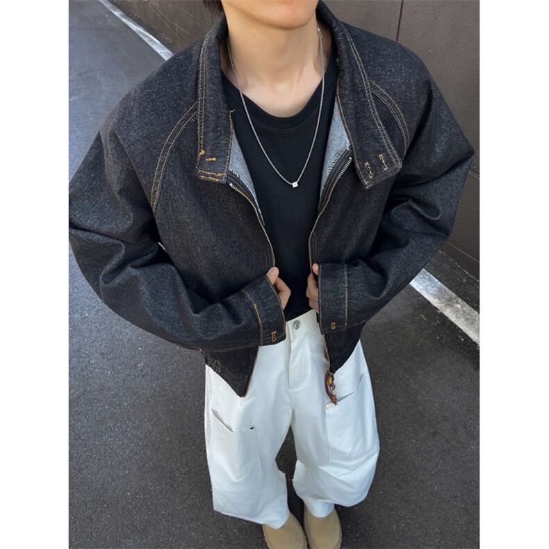 得物品质秋款男立领牛仔夹克衫明线宽松外套JAK097P85,男装夹克,星座1013-1