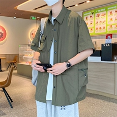五分袖夏季潮流气质新款青春流行潮衬衫标准方领原宿纯色男简约，男装衬衫，星座716-4