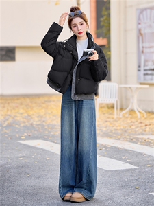 2025新款冬季牛仔拼接立领短款羽绒服外套图片