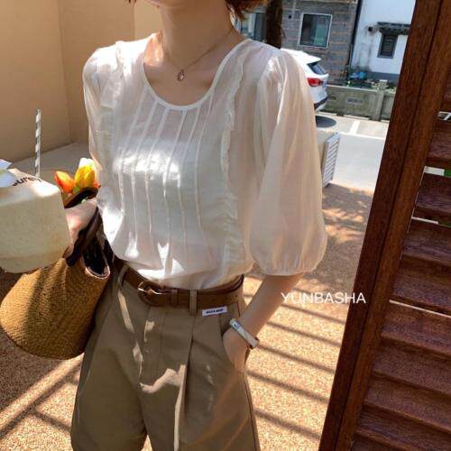 木耳边天丝上衣，女装，韵芭莎