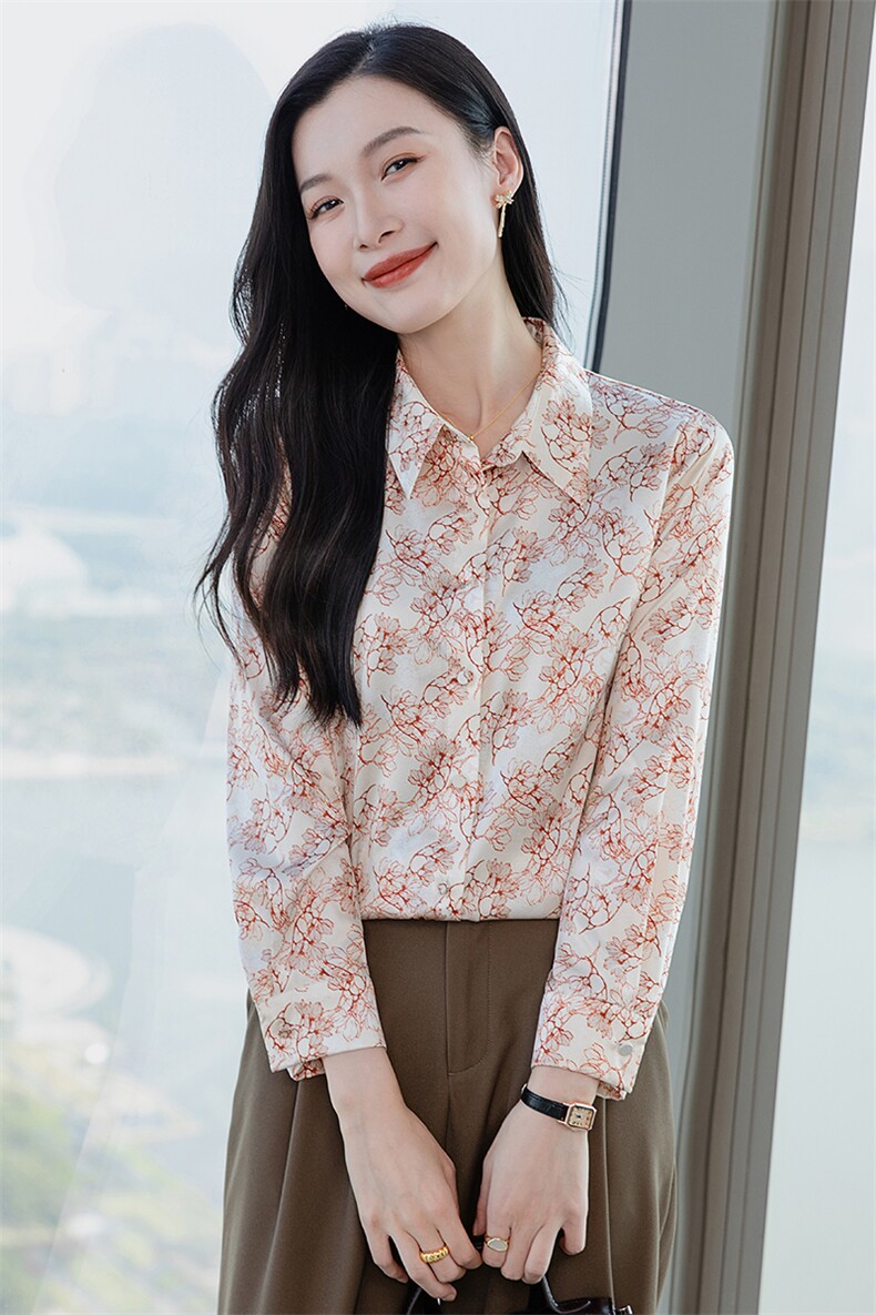 重磅高级感轻奢减龄洋气印花真丝衬衫女长袖2026春新款真丝上衣,女装衬衫,阿舍尔精品