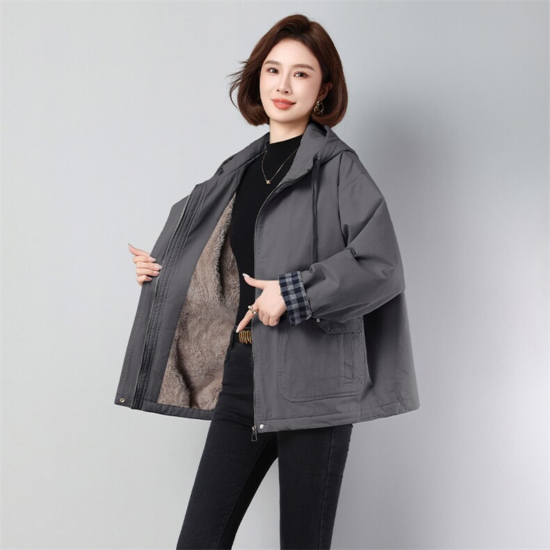 2025冬季新款洗水棉加绒加厚款派克服保暖常规长袖纯色新款2589款,女装派克服,秋牧寒烟