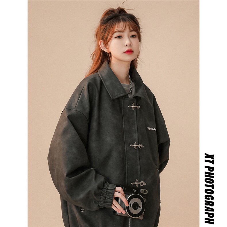 1中性风美式大码M-5XL情侣男水洗雪花皮皮衣女JK8741P130控168，男装皮衣，星座226-2