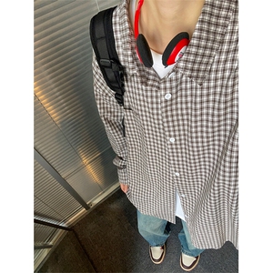 特批P36无差价2025春小格子长袖衬衫男女中性风宽松衬衣上衣C5455图片