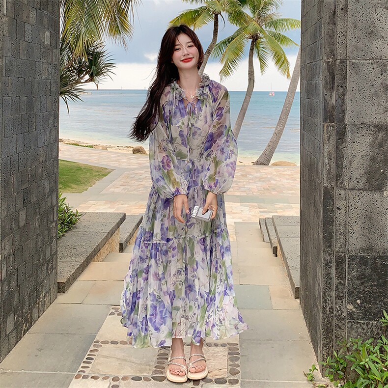 法式气质碎花连衣裙女2025夏季新款高级感收腰显瘦惊艳绝美a字裙,女装连衣裙,2C029