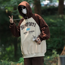 高品质秋款男连帽卫衣字母印花拼色休闲夹克宽松外套WY21P45，男装卫衣，星座1013-1
