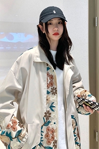 2024 春季新款 港风情侣大码立领刺绣花蕾夹克M-5X HJ22039-P80图片