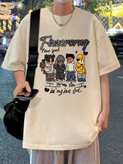 青少年短袖T恤男生夏季纯棉重磅卡通印花潮牌宽松大码五分袖衣服，男装T恤，星座304A