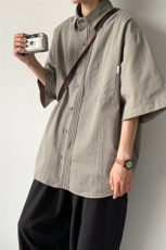 日系复古短袖衬衫男女生学院风廓形古着衬衣情侣外套夏J1011-p38，男装衬衫，星座1008