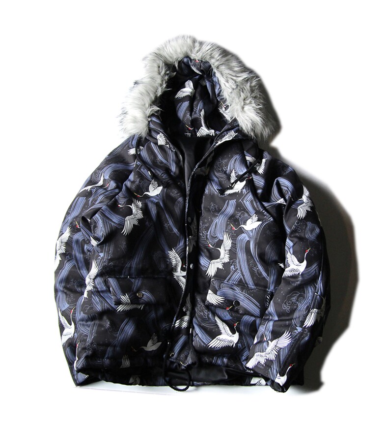 冬季韩版国潮仙鹤满印情侣棉衣宽松加厚棉服男外套Y05-P130,男装棉衣,星座1501