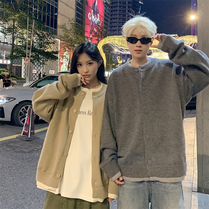 美式潮牌情侣假两件纽扣设计毛衣开衫针织衫MY39-P78,男装针织衫/毛衣,星座308B-2