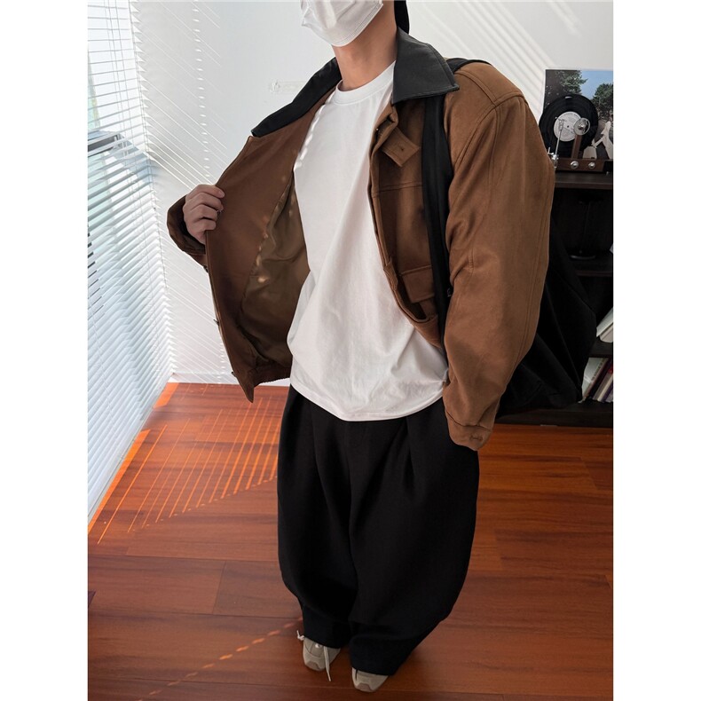 美式复古巴恩风麂皮翻领夹克男潮牌宽松休闲外套AHY250-P90,男装夹克,星座208-5