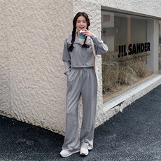 （现货）时尚休闲套装女宽松显瘦翻领卫衣背心阔腿裤三件套潮，女装套装/套裙，韩蔻秀