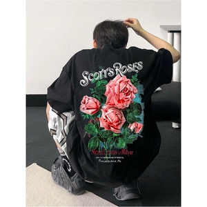 高品质纯棉短袖-宽松落肩款-白墨印花尺码:M-3XL