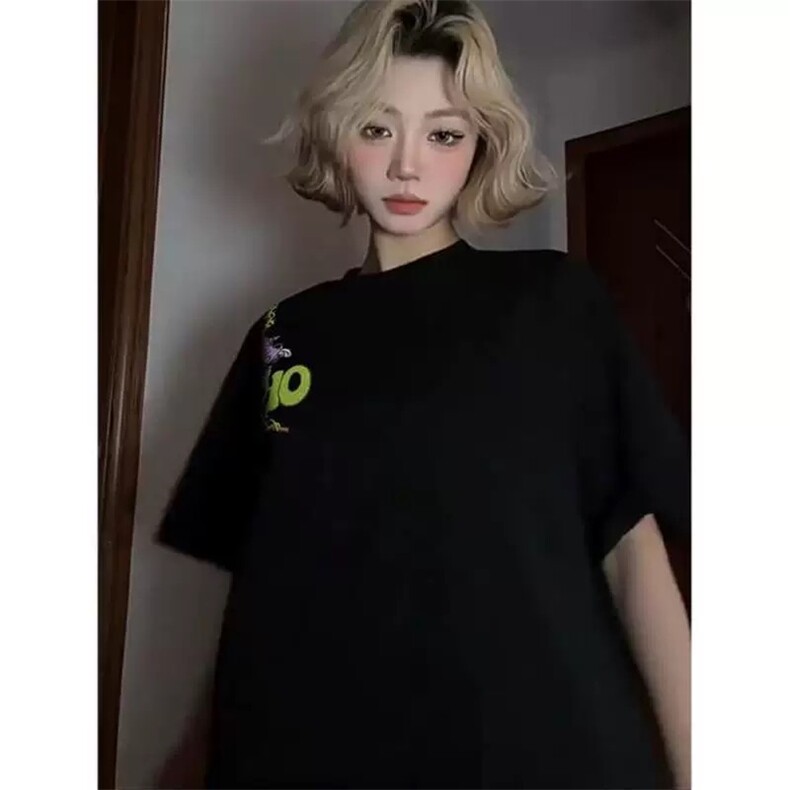 网图有货夏季小恶魔蔓藤花刺绣短袖T恤男女情侣宽松上衣A553-P35,男装T恤,星座1505