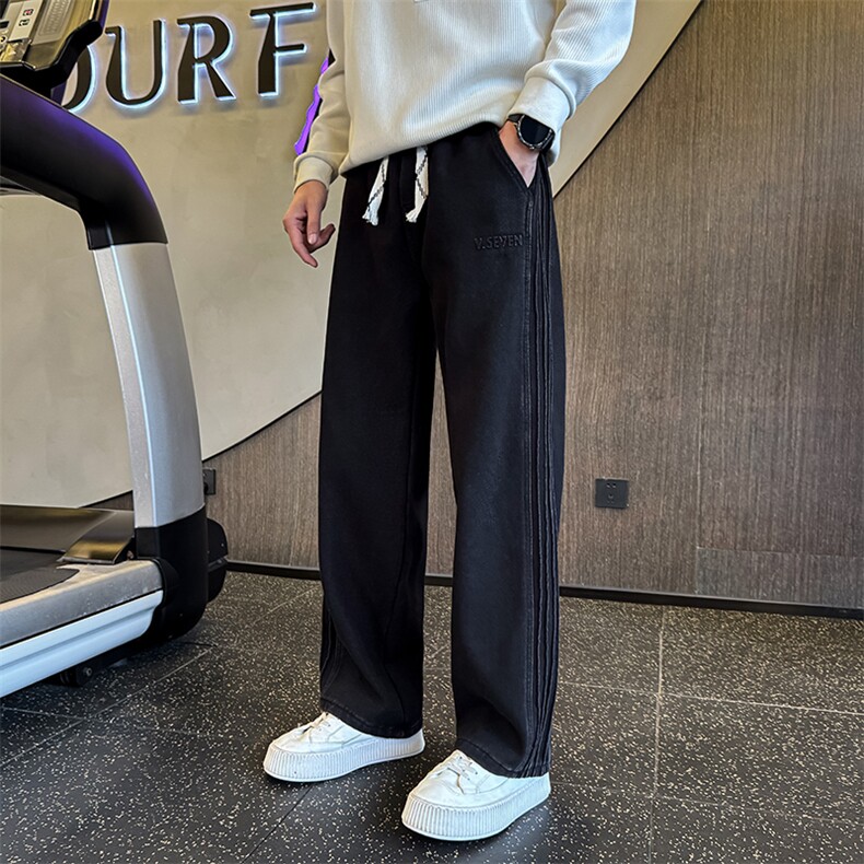 秋冬加绒牛仔裤男士个性拼接直筒牛仔裤保暖长裤901N51加绒P68,男装牛仔裤,星座901