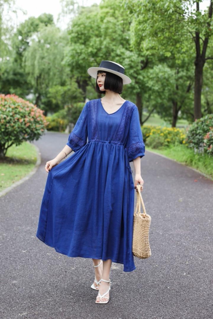 【现货】纯苎镂空花边连衣裙,女装连衣裙,依鼎衣典