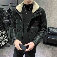 店主风pu皮羽绒服韩版刺绣毛领立领冬季潮男外套C301B-YR01，男装羽绒服，电商C301B