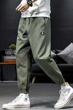 2021春季新日系沙发墙大码拼接布标男束脚九分裤休闲裤K2021-P45，男装休闲裤，电商A001