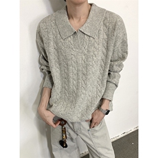 港风秋款polo领毛衣条纹宽松针织衫宽松线衣外套M5803P70，男装针织衫/毛衣，星座1013-1