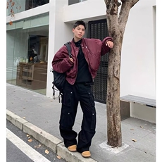 现货DHT148-批85酒红色短款飞行员夹克棉服男美式外套，男装棉衣，星座603-2