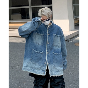 A903-P54 做旧复古渐变毛边牛仔外套男高级感小众休闲工装夹克图片