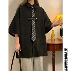 领带长袖衬衫秋冬2024新款衬衣设别致美式复古上衣外套加领带，男装衬衫，星座506A