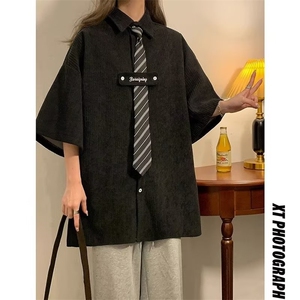 领带长袖衬衫秋冬2024新款衬衣设别致美式复古上衣外套加领带图片