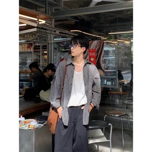 档口现货~纯棉男女夏季蓝色格子长袖防晒衬衫外套C2503特批37图片