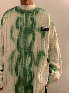 秋季小标设计感扎染破洞针织衫扭花中性风渐变毛衣MY203-P88控108