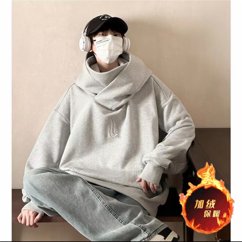 加绒美式高街卫衣男连帽字母刺绣帅2025冬季新款ins外套WB186-P51图片