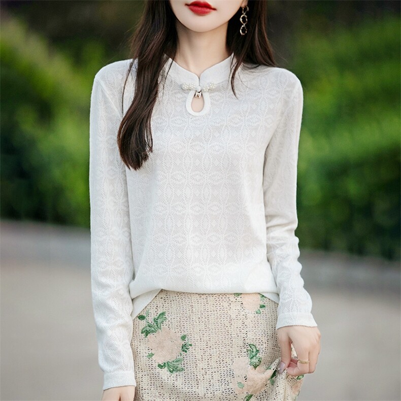 新款女式秋冬打底针织衫新中式简约休闲长袖毛衣显瘦百搭时尚上衣,针织衫/毛衣,绒宛羊绒